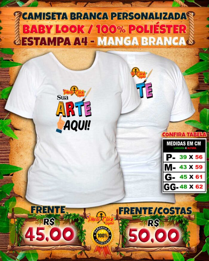 002 CAMISETA BRANCA BABY LOOK PERSONALIZADA