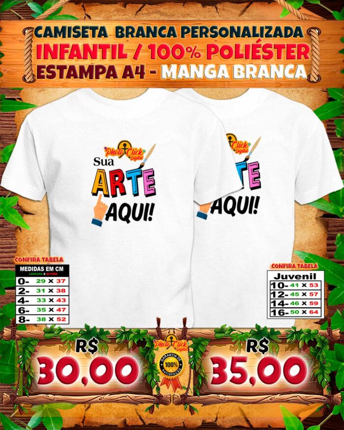 003 CAMISETA BRANCA INFANTIL PERSONALIZADA