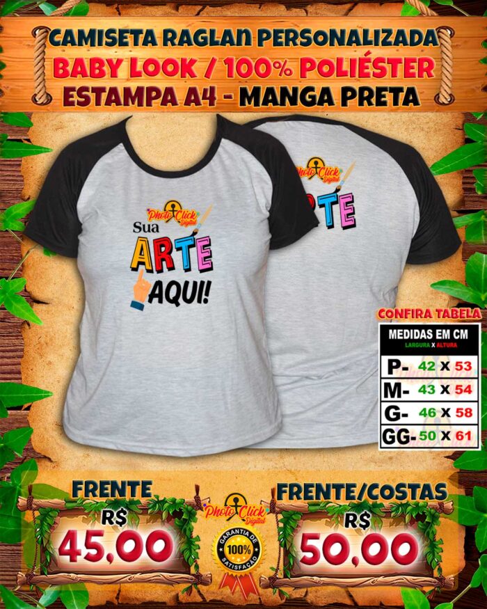 005 CAMISETA RAGLAN BABY LOOK PERSONALIZADA