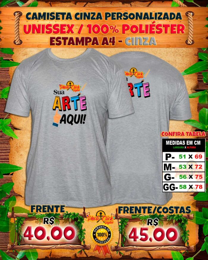 012 CAMISETA CINZA UNISSEX PERSONALIZADA