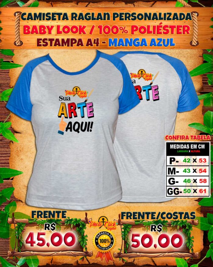 009 CAMISETA RAGLAN BABY LOOK PERSONALIZADA