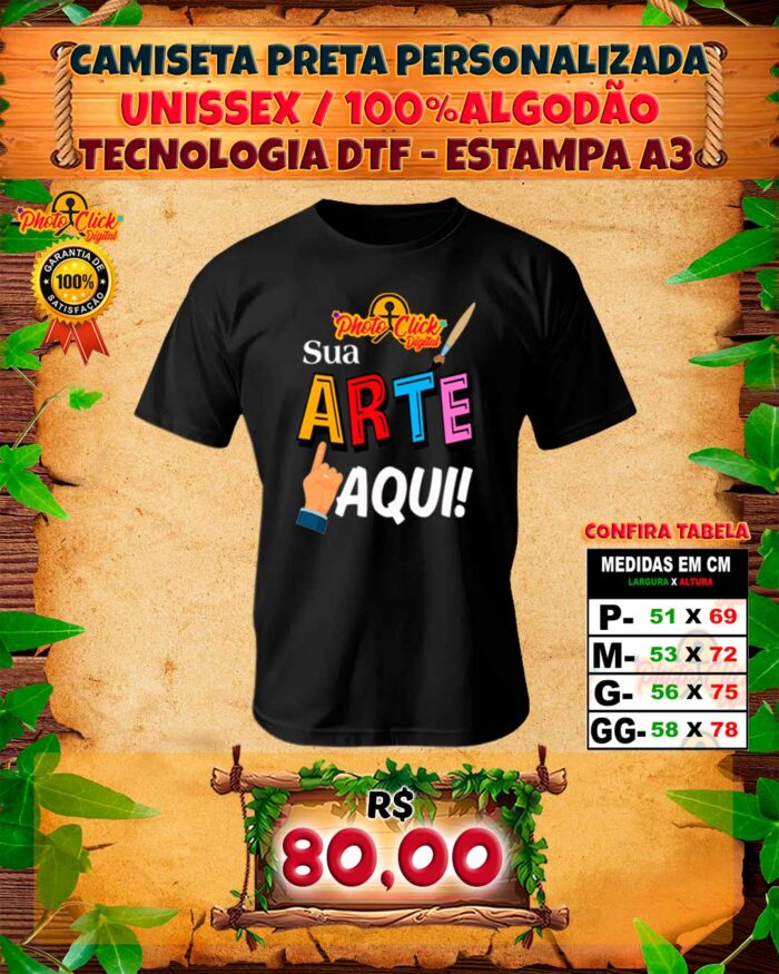 015 CAMISETA UNISSEX PRETA PERSONALIZADA
