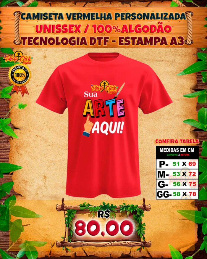 016 CAMISETA UNISSEX VERMELHA PERSONALIZADA