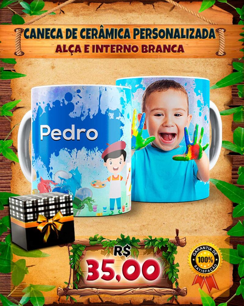 030 CANECA DE CERÂMICA PERSONALIZADA ALÇA E INTERNO BRANCA