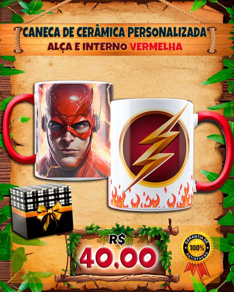 032 CANECA DE CERÂMICA PERSONALIZADA ALÇA E INTERNO VERMELHA