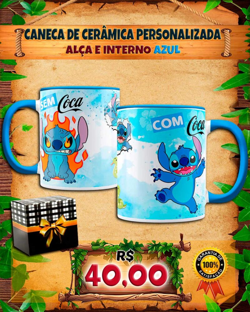 033 CANECA DE CERÂMICA PERSONALIZADA ALÇA E INTERNO AZUL