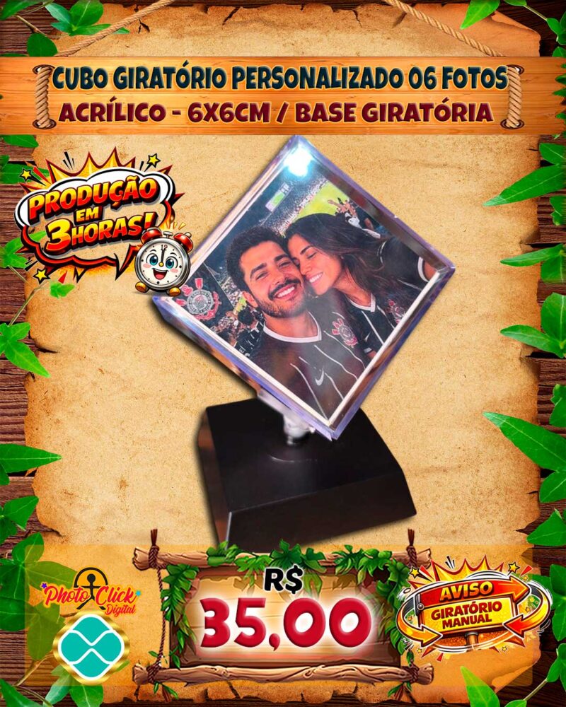 Cubo Giratório Personalizado com 6 fotos 6x6cm