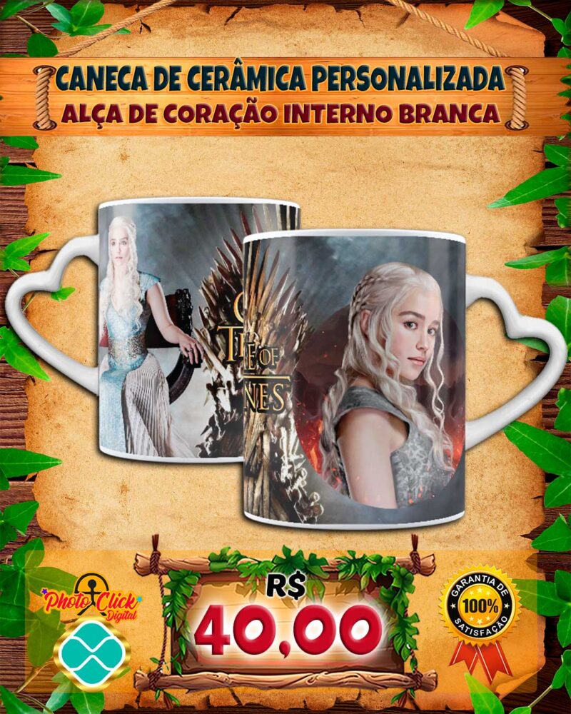 034 CANECA DE CERÂMICA PERSONALIZADA ALÇA E INTERNO DE CORAÇÃO BRANCA