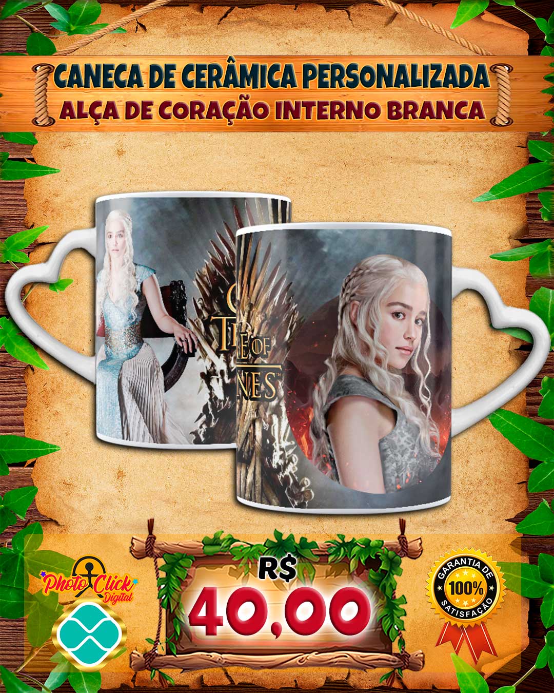 034 CANECA DE CERÂMICA PERSONALIZADA ALÇA E INTERNO DE CORAÇÃO BRANCA