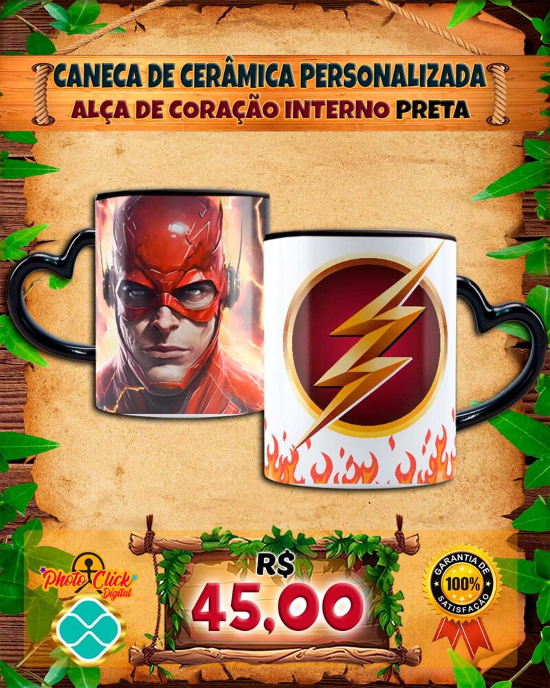035 CANECA DE CERÂMICA PERSONALIZADA ALÇA DE CORAÇÃO INTERNO PRETA