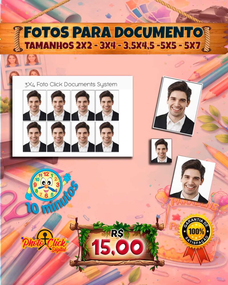 180 FOTO PARA DOCUMENTOS 3x4, 2x2, 5x7 E OUTROS