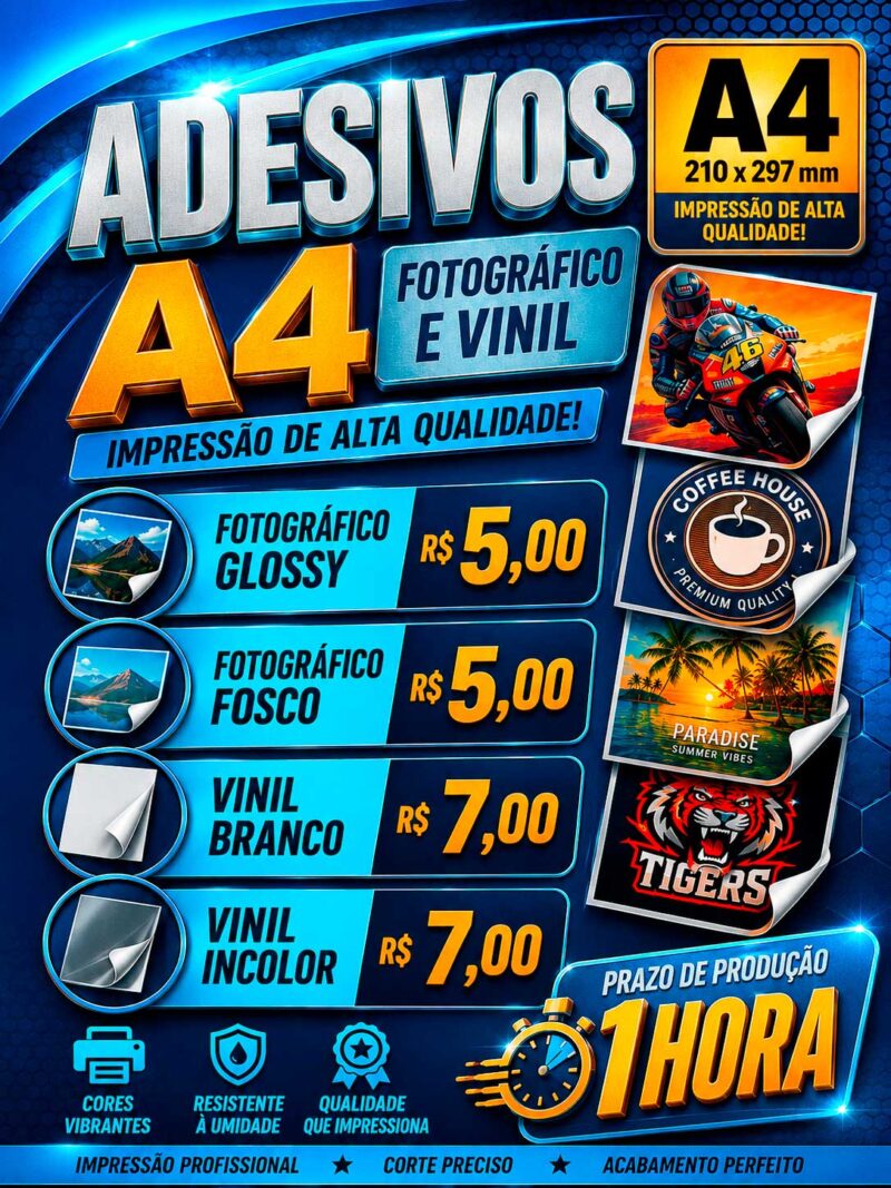 Impressão Em Adesivo A4 Diversos Papéis