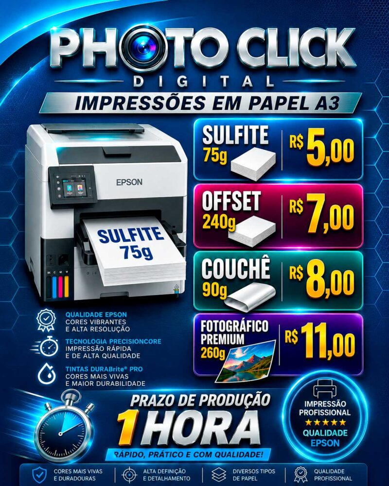 Impressão A3 Diversos Papéis