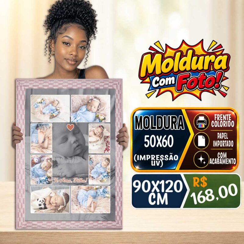 Moldura Primeira Linha  Com Foto 50x60 Rosa