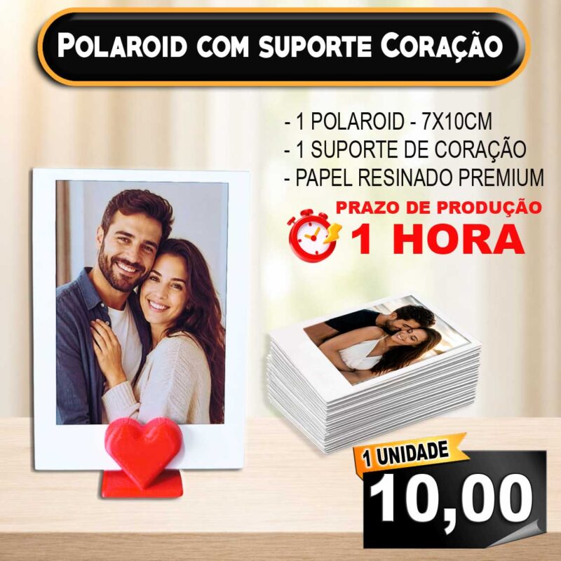 Foto Polaroid Premium Com Suporte Coração 3D