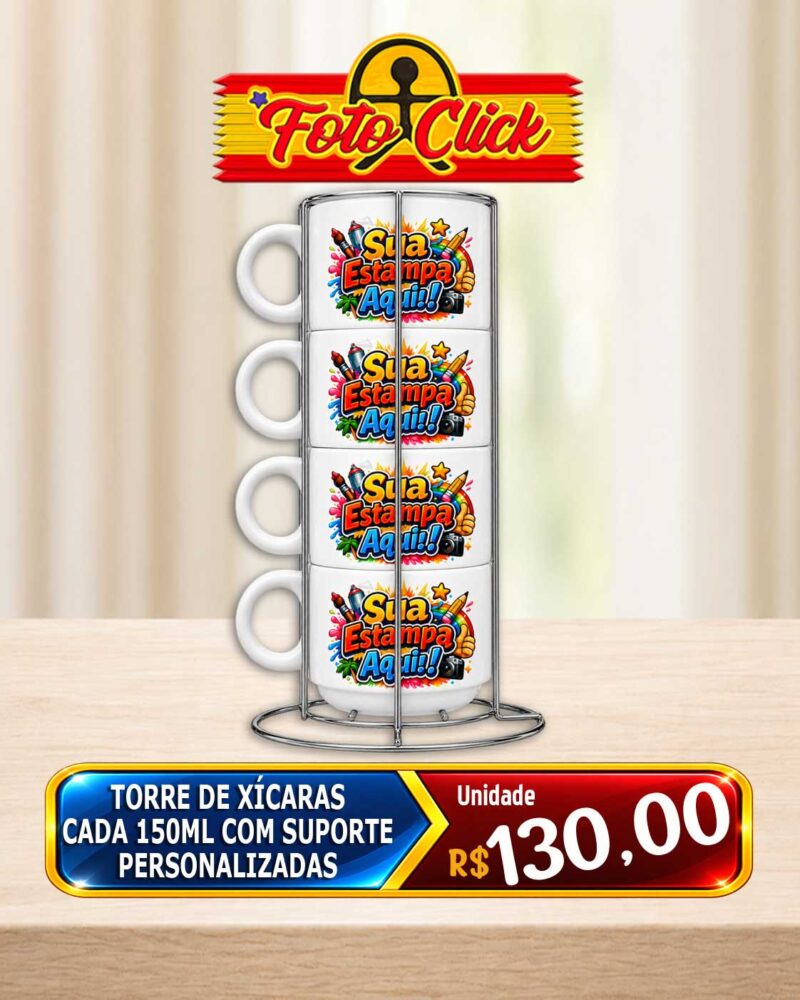 Torre de Xícaras Cada 150ml Com Suporte Personalizadas