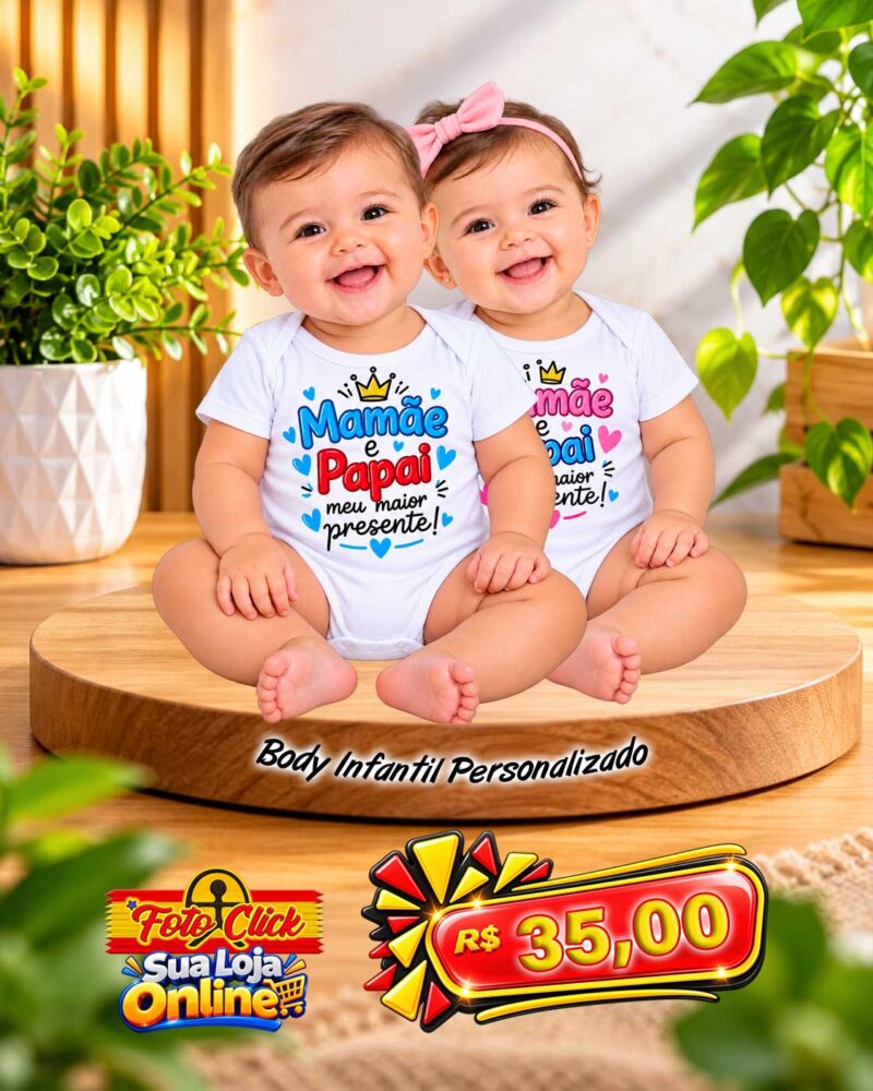 PRO006 Body Infantil Manga Curta 100% Poliéster Personalizado