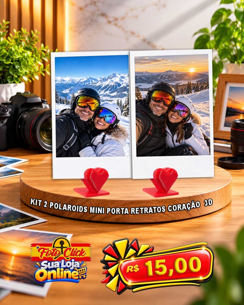PRO0207 Kit 2 Polaroids e Mini Porta Retrato Coração 3D