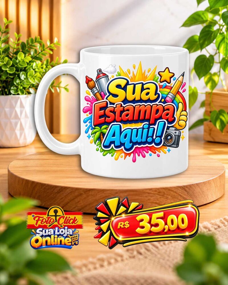 PRO030 Caneca de Cerâmica Alça e Interno Branca Personalizada 325ml