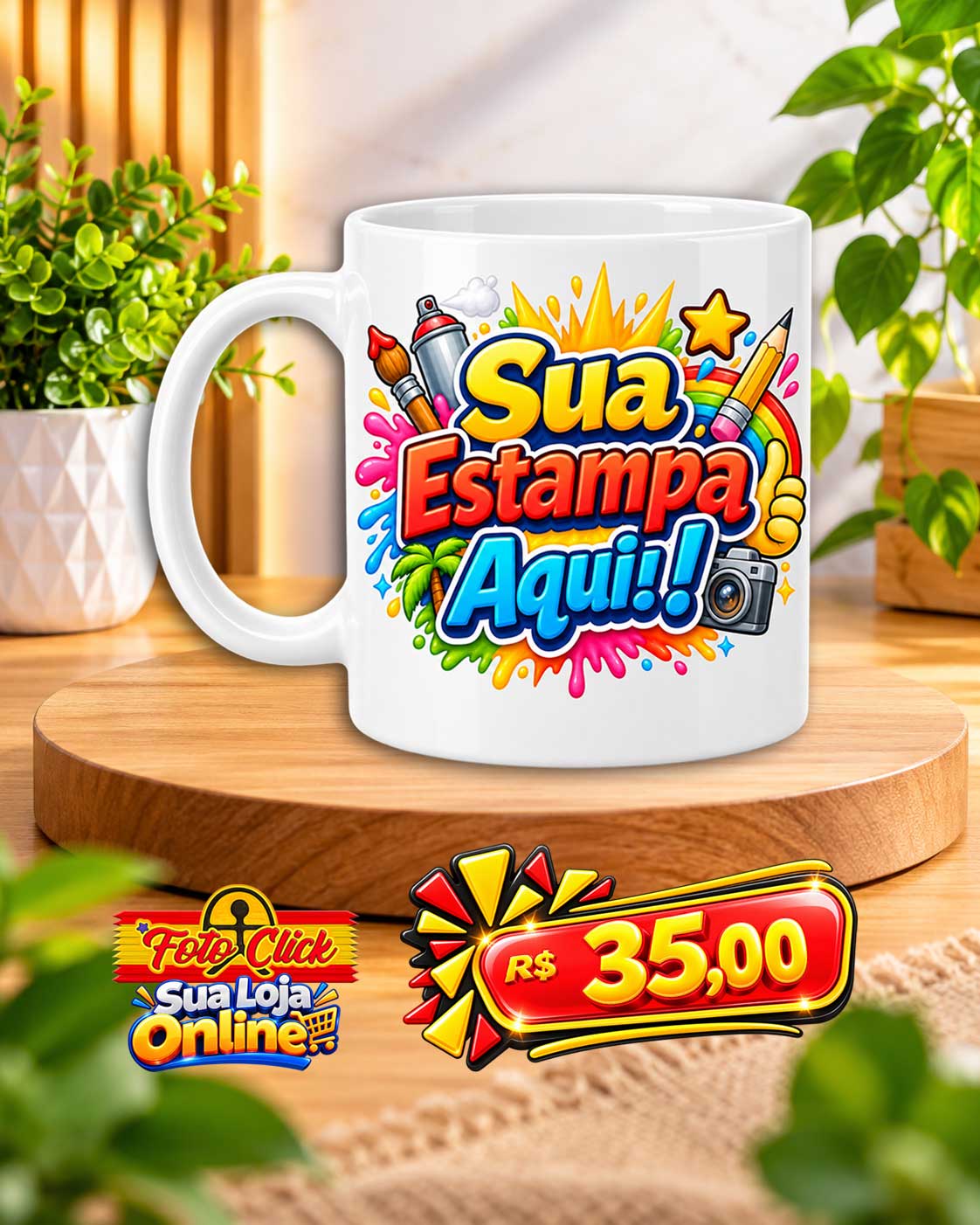PRO030 Caneca de Cerâmica Alça e Interno Branca Personalizada 325ml