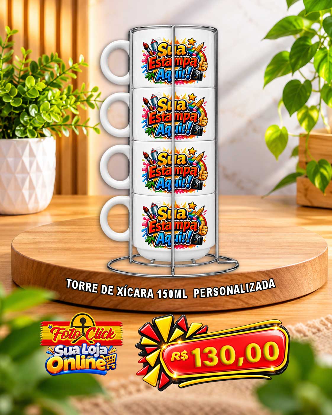 PRO043 Torre de Xícaras Cada 150ml Com Suporte Personalizadas