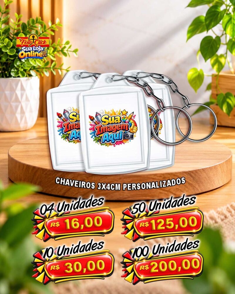 PRO070 Chaveiros Acrílico 3x4cm Personalizados
