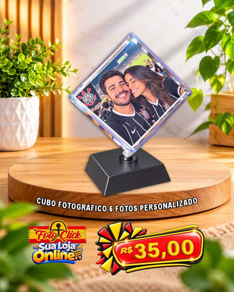 PRO072 Cubo Giratório Manual com 06 Fotos 6x6cm Acrílico Personalizado